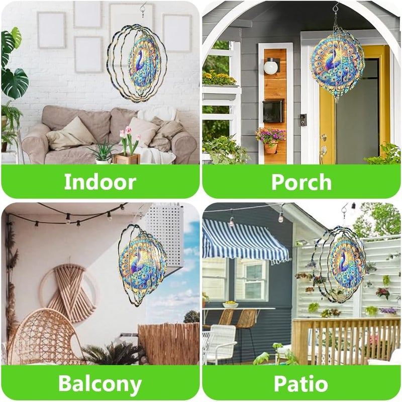 PUCPAM Peacock Wind Spinner, 3D Hanging Stainless Steel Garden Spinner, Wind Spinner Hanging for Outdoor & Indoor Décor, Unique Gifts for Yard Garden Decoration or Patio Décor (Peacock) - Image 5